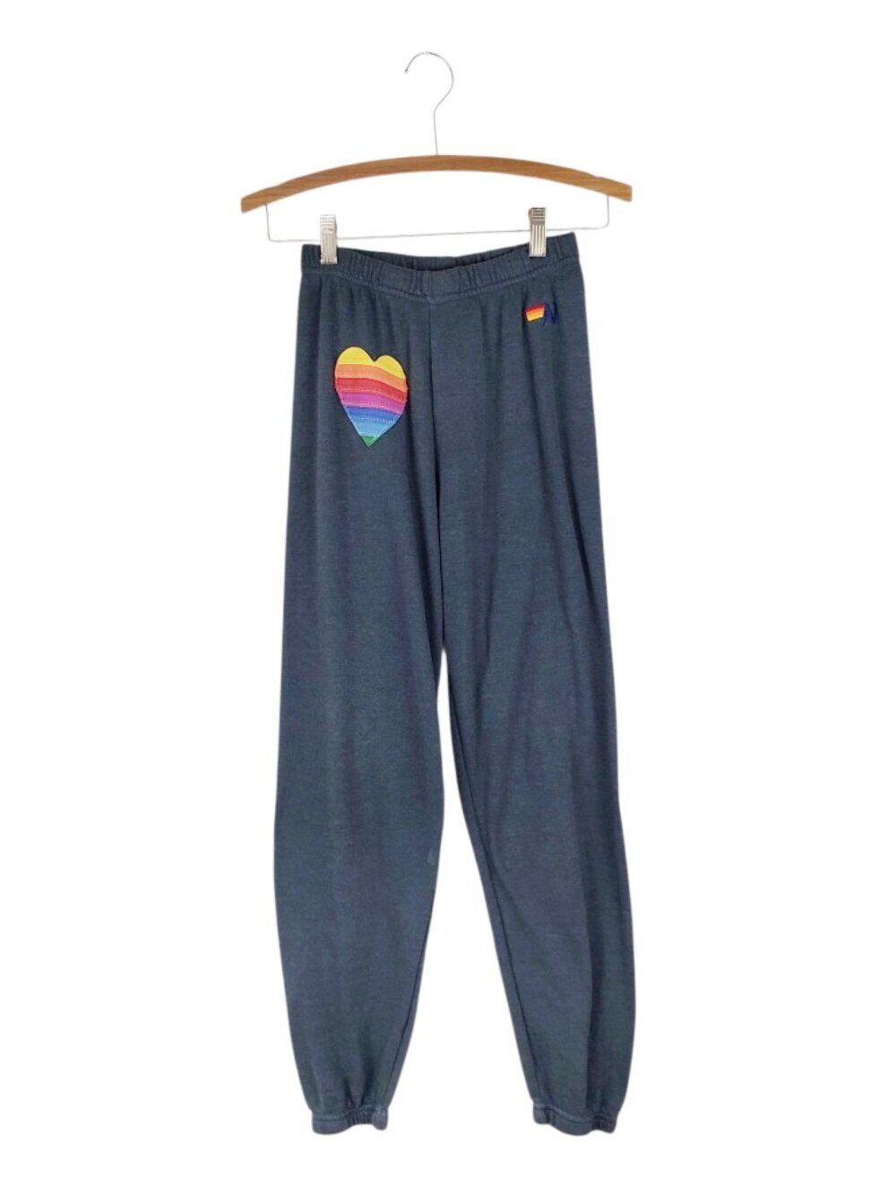 Aviator Nation Rainbow Heart Stitch Sweatpants Charcoal Gray Womens XS